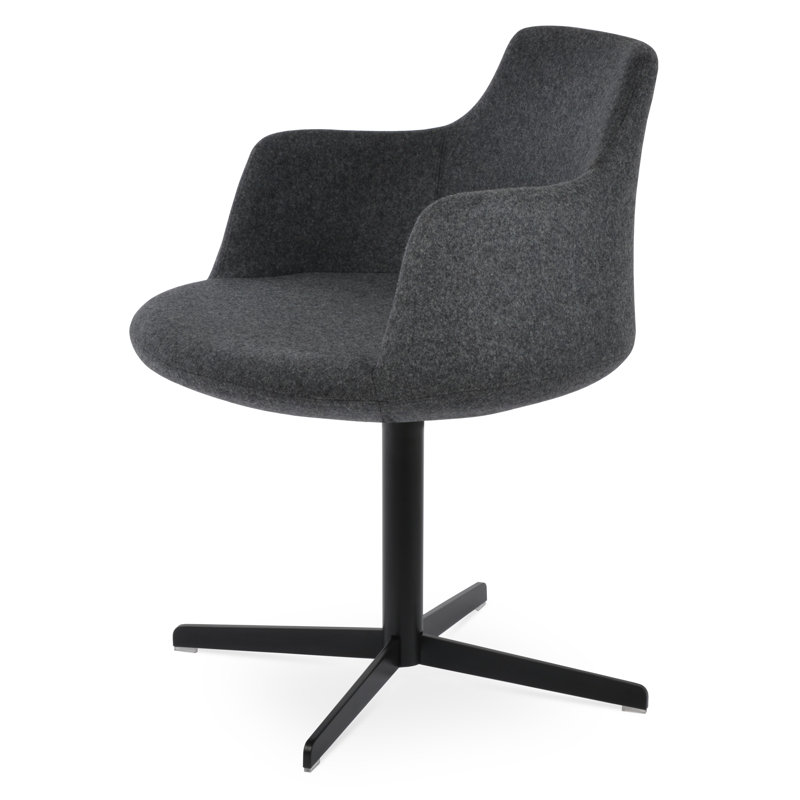 Dervish 4 Star Swivel Arm Chair, Black, Leatherette - Black
