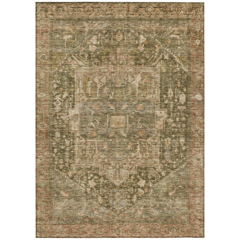 3' X 5' Fern Green Medallion Washable Indoor Outdoor Area Rug