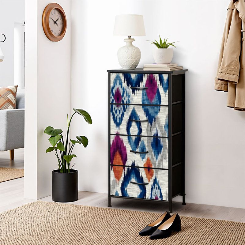 4 Drawer Dresser for Bedroom, Narrow Chest of Drawers, Wooden Top and Study Iron Frame 18"x37.5"-(WxH)