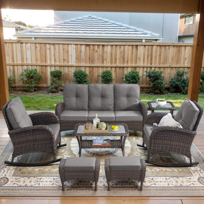 Ensemble de conversation de patio 7 pièces avec chaises berçantes et repose-pieds Gaetanino