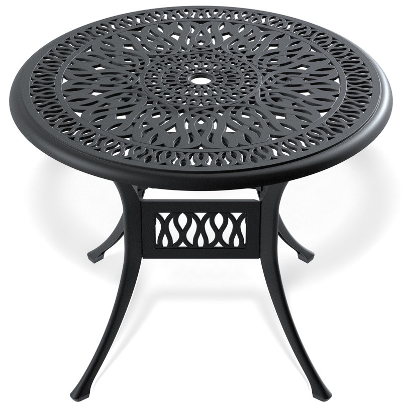 Table de salle à manger de patio 36,29 po dans un cadre en fonte d'aluminium noir - Empilage peu encombrant, extérieur confortable avec cadre, finition 36,29 po, ergonomique