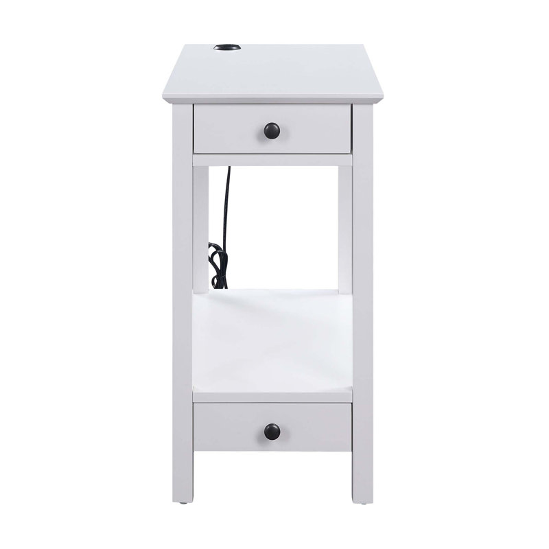 White Storage Accent Table with USB