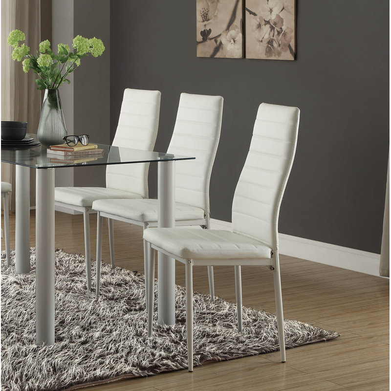 White Faux Leather Tufted Upholstered Side Chair with Metal Legs