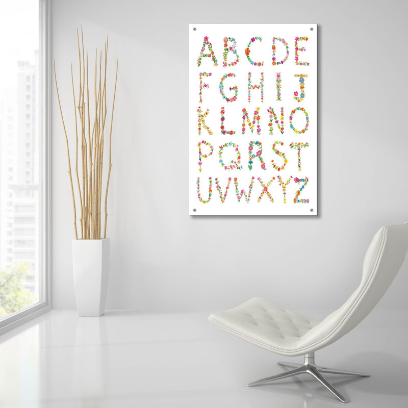 Art mural en verre épique «Floral Alphabet» par Farida Zaman, 24 po x 36 po, H 36 po x l 24 po