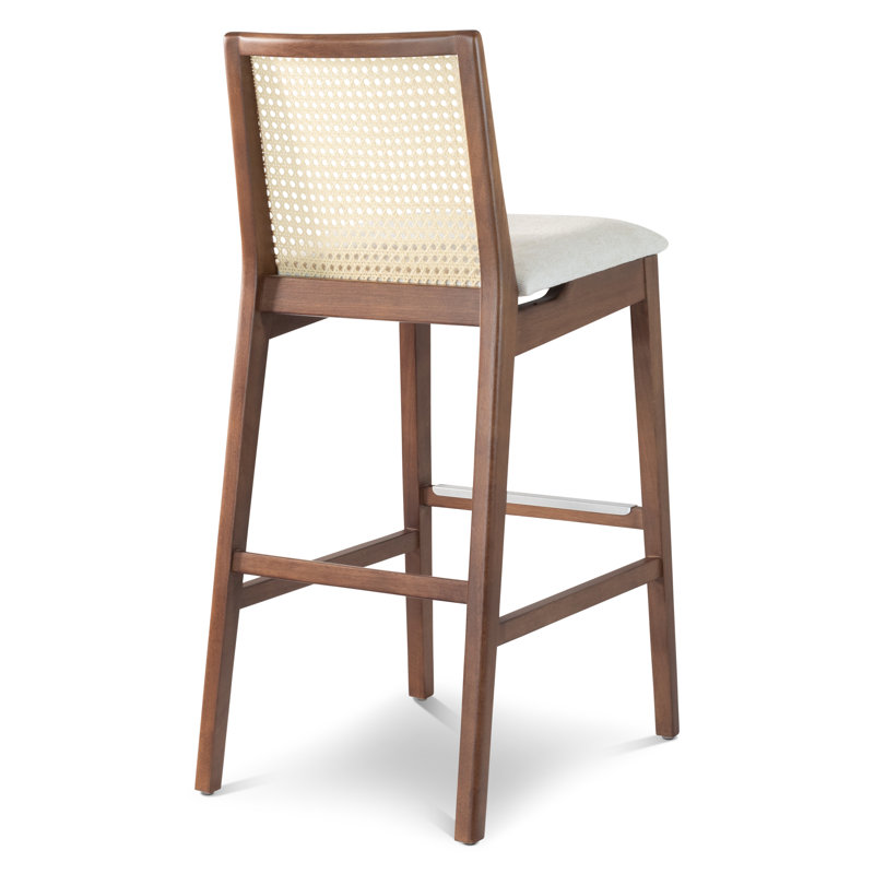 Modern Brazilian Nardia Cane Bar Stool, Light Gray/Nogal/Natural, Counter Stool (25.5" Seat Height)