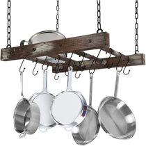 Cooks Standard 36-Inch Ceiling Mounted Wooden Pot Rack with 6 Solid Ca