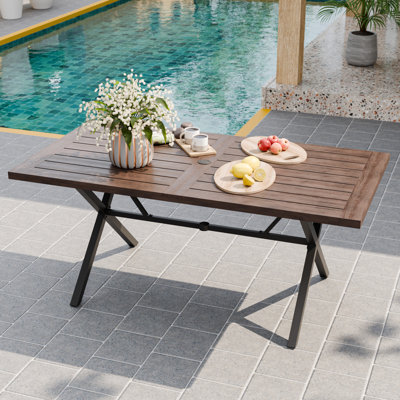 Table de salle à manger de style moderne rectangulaire en bois massif avec trou pour parasol 68,1 po