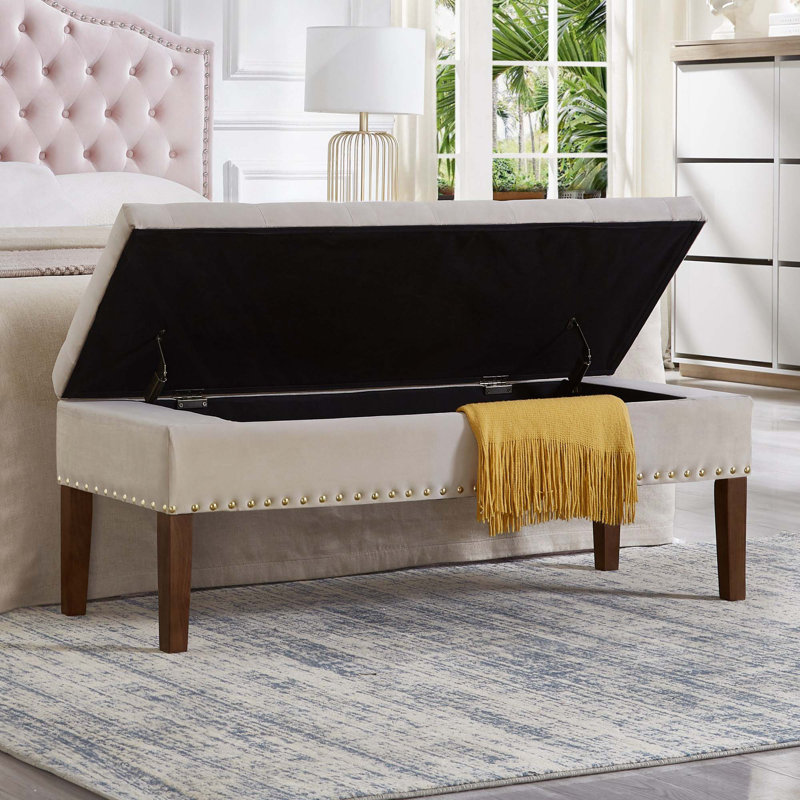 Tufted Bench with Storage, Taupe