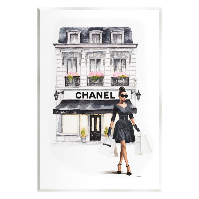 Az-586 - Fille encadrée et magasin de mode, H 19 po x l 13 po x P 0,5 po