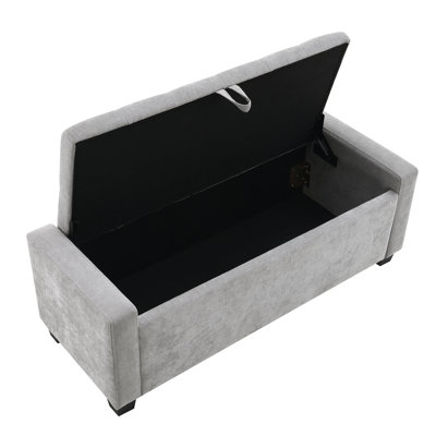 48" Grey With Storage, Button Tufting And Diamond Stitching, Upholstered Entryway Bench For Bedroom, Living Room, Hold Up To 350 Lb, Modern Style, Solid Wood Frame, Square Legs, Spacious Storage