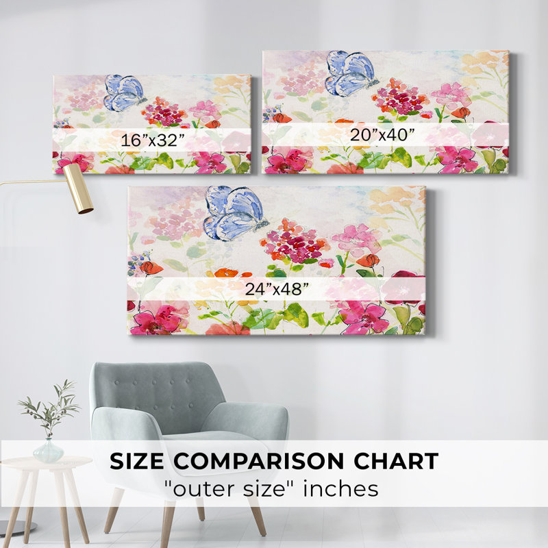 Papillon jardin d'été - Toile tendue avec châssis - Prêt à accrocher, H 20 po x l 40 po