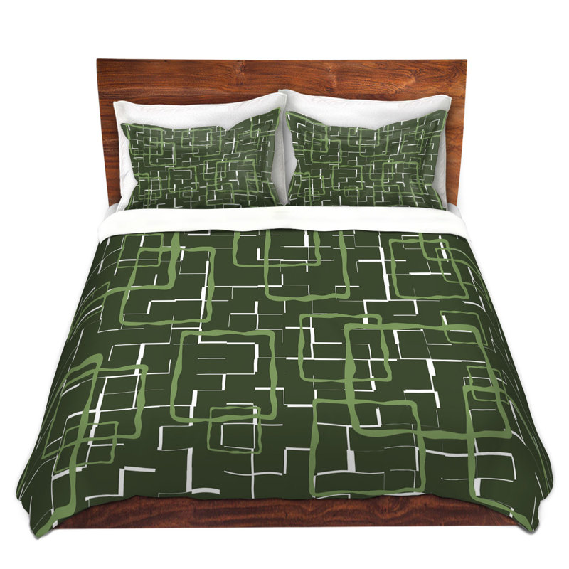 Ensemble de housse de couette drizzle de géométriques, 1 housse simple + 1 taie standard, Vert