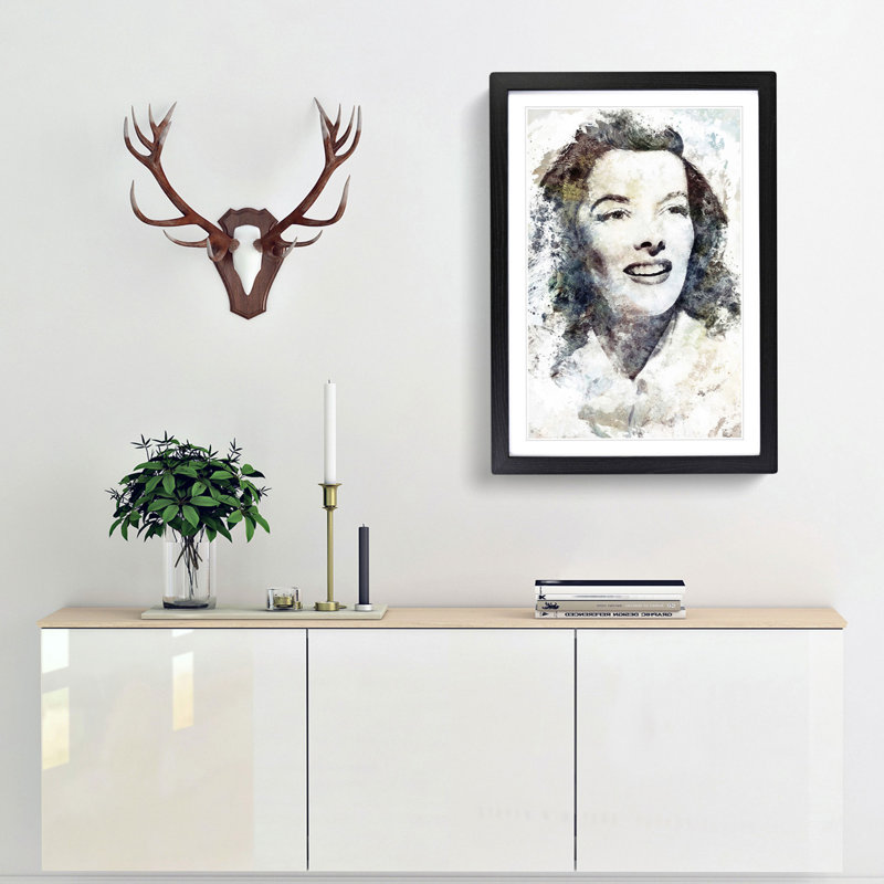 Katherine Hepburn in Abstract - Framed Print, Black, 76cm H x 50cm W x 2cm D