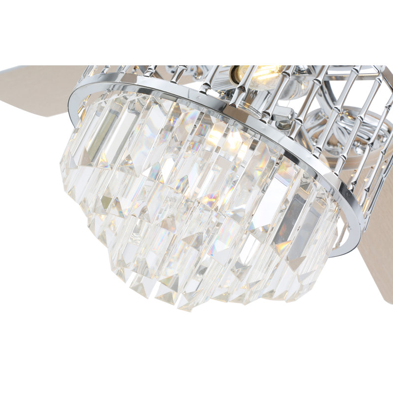 Killoren Ventilateur de plafond intérieur en cristal noir industriel à DEL avec télécommande et 5 pales réversibles, Chrome