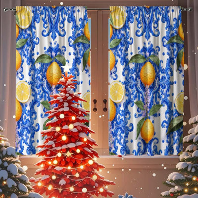 Blue Baroque Lemon Blackout Curtains Set Of 2，28 × 40