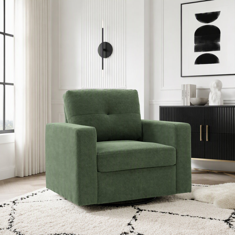 Fauteuil pivotant à 360 degrés avec dossier rembourré, Tissu vert foncé
