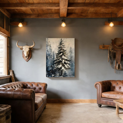 Paysage rustique d'hiver enneigé, cadre mural en bois à l'arrière, 30 L x 20 l