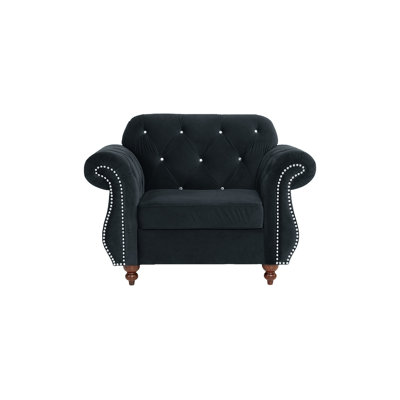 Formal Luxury Look 1pc Black Velvet Chair Living Room Furniture Plush Tufted Back Seat Chair Couch
