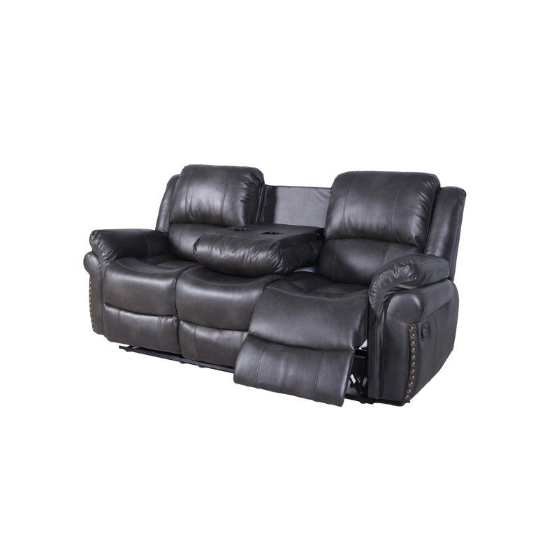 Adele 81.1'' Wide Modern Super Soft Vegan Leather Manual Reclining Sofa, Gray
