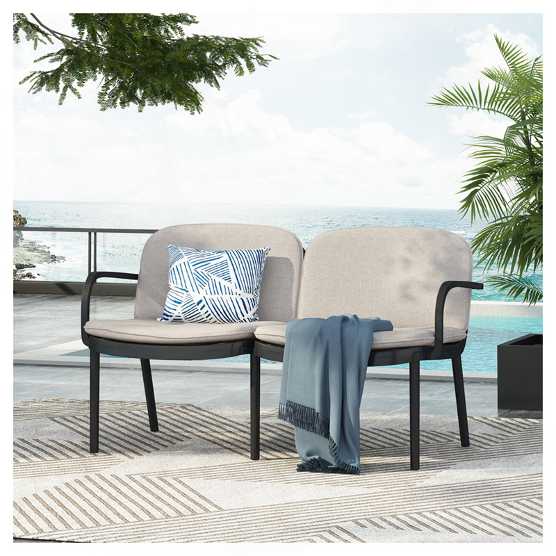 Causeuse de patio avec coussins Kohen, Beige, Noir