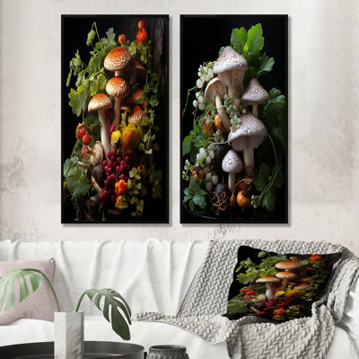 Panier de champignon, peinture I - champignon, art mural, ensemble de 2