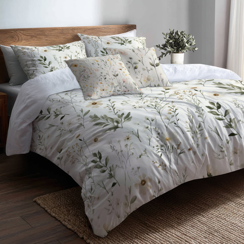 Ensemble de housse de couette et coussin décoratif Country Farmhouse Bed Of 5 - Sage Meadow