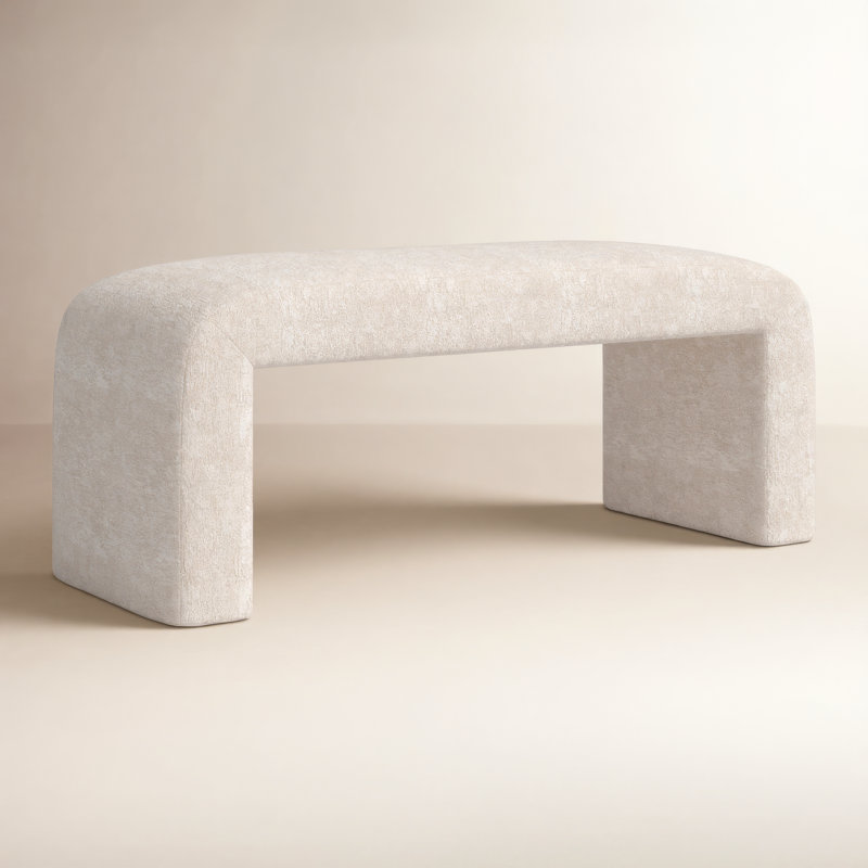 Banc rembourré mortrick, Microsuède beige naturel Gwen, H 19 po x l 48 po x P 19 po
