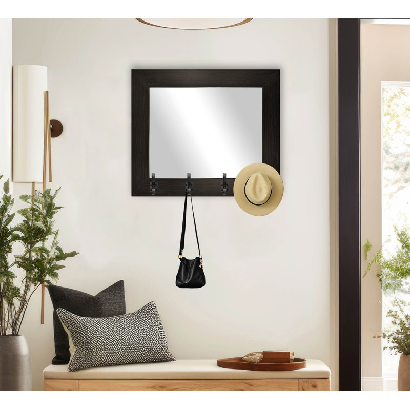 Bellicia Mirror with Hooks, Espresso/Steel