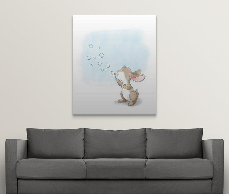 « souffleing bubbles », impression Little Bunny, Toile, H 45 po x l 36 po x P 1,25 po
