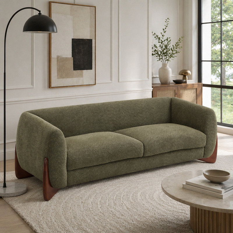Canapé Boucle en sherpa vert olive, Boucle vert olive