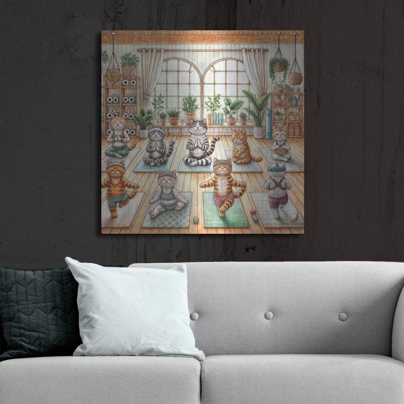 Art mural en métal Latitude Run® «Cats Doing Yoga» par Rey Klimt, H 36 po x l 36 po