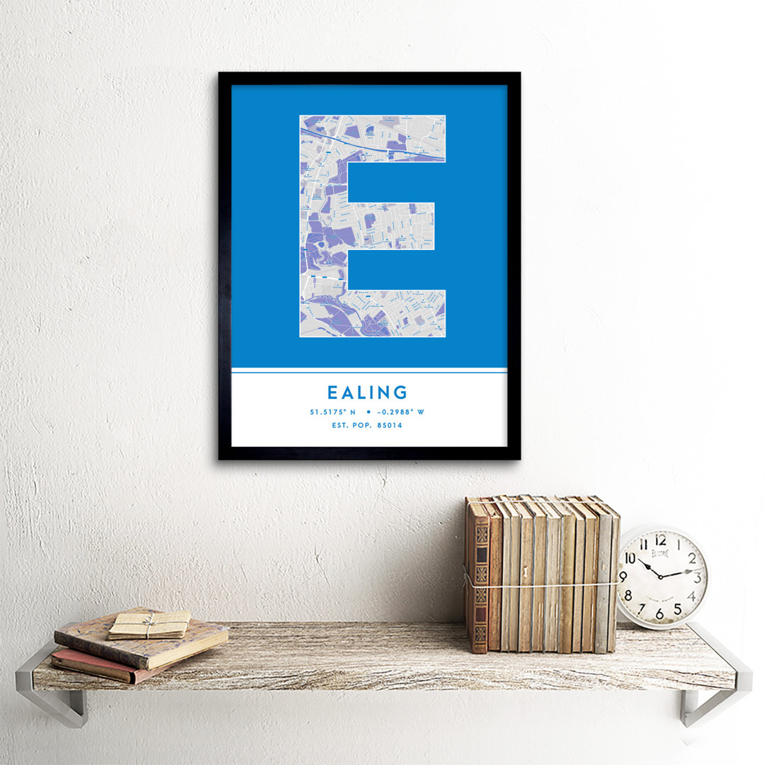 Ealing City Map Ealing Blue by Wee Blue Coo - Single Picture Frame Typography