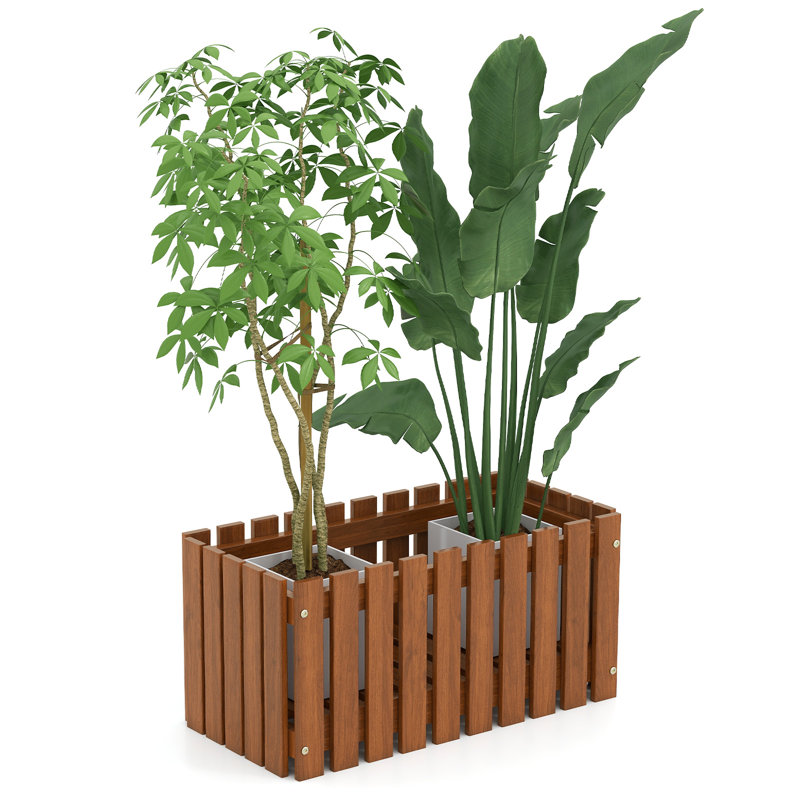 1 Pcs Solid Wood Outdoor Slat Style Flower Planter Box Flowerpot, 1