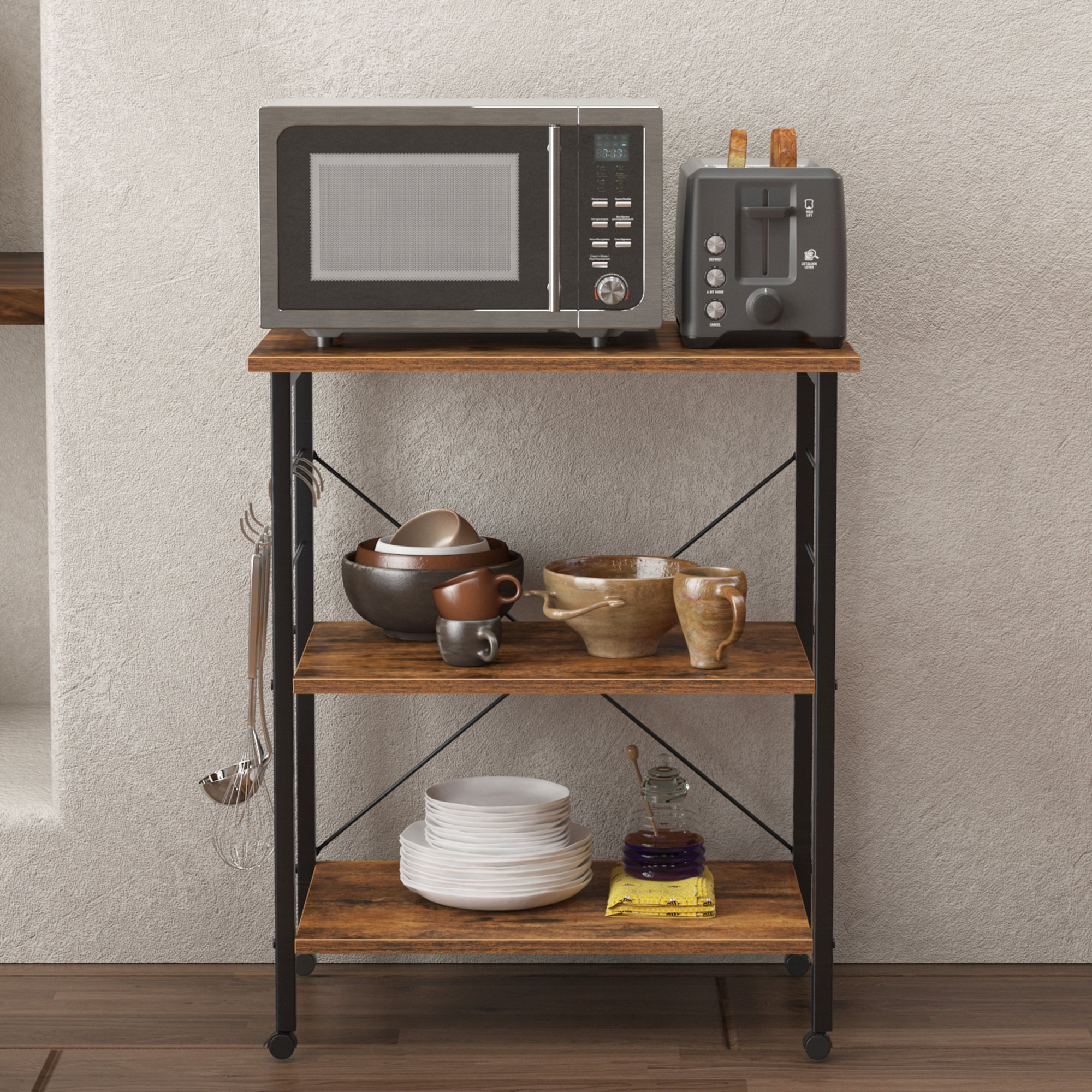 2/3 Tiers Wooden Microwave Storage Shelf Oven Stand Rack Cart Organizer  Kitchen