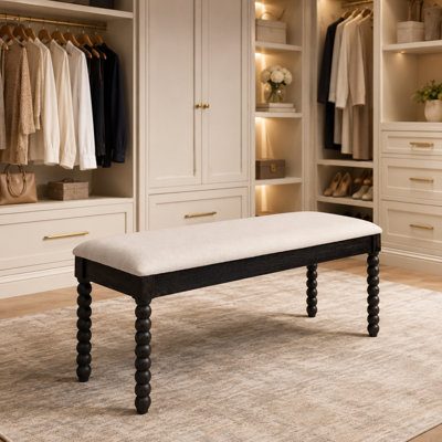 Farmhouse Upholstered Lift-Top Storage Bench with Hidden Compartment and Turned Wood Legs