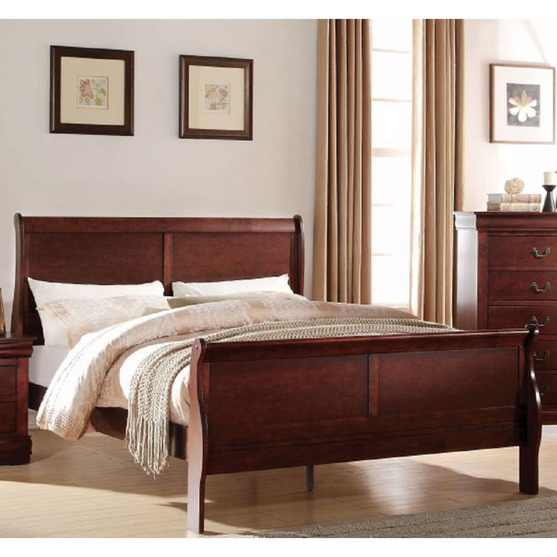 Amadis Wooden Sleigh Bed, Twin, Cherry Brown