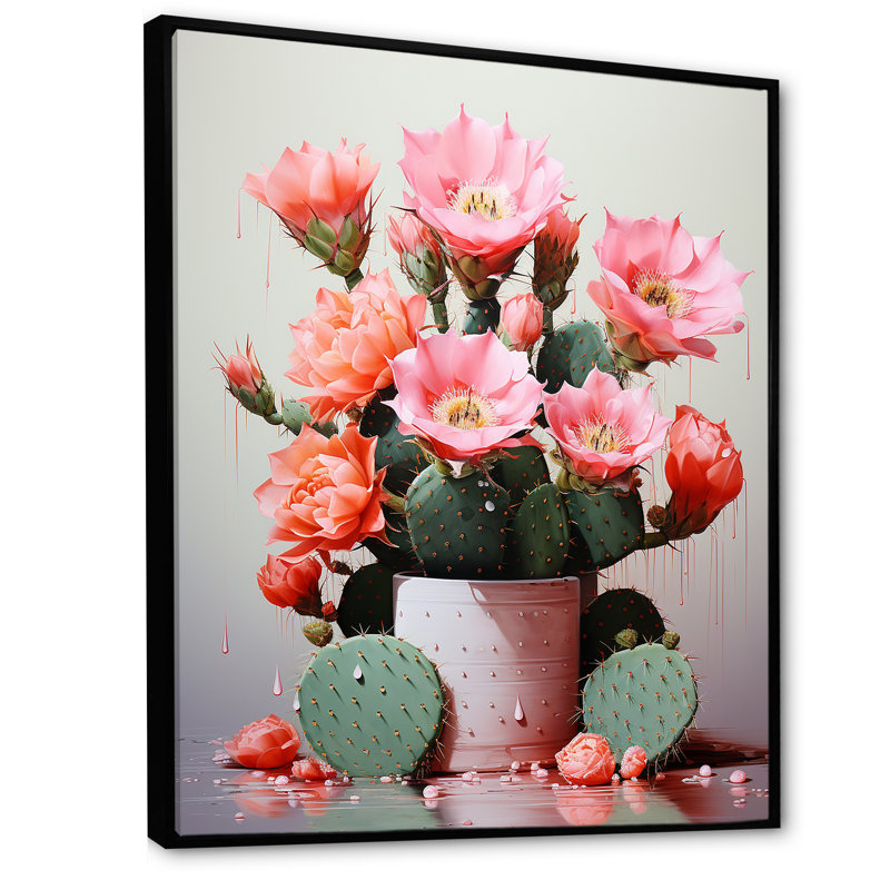 Cactus Raspberry Reserve - Cactus, reproduction d'art sur toile, Cadre flottant noir, H 20 po x l 12 po