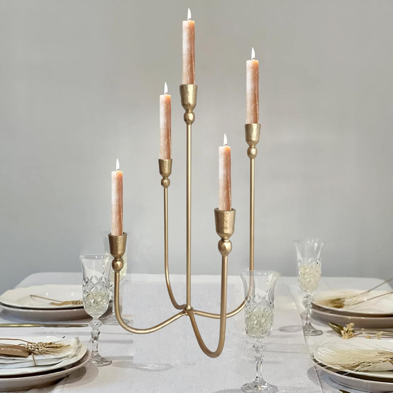 Porte-bougie de table en métal à 5 bras en fer candélabre