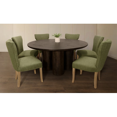 Inessa 63" Dining Table With 3 Sets Of Jill Green Side Chairs