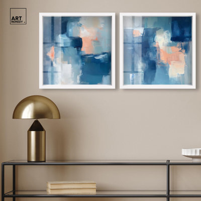 Whispering Blues Serenity Shadowbox Print Blue And Sage Wall Decor Set by Art Remedy, Black Frame, 12 x 12