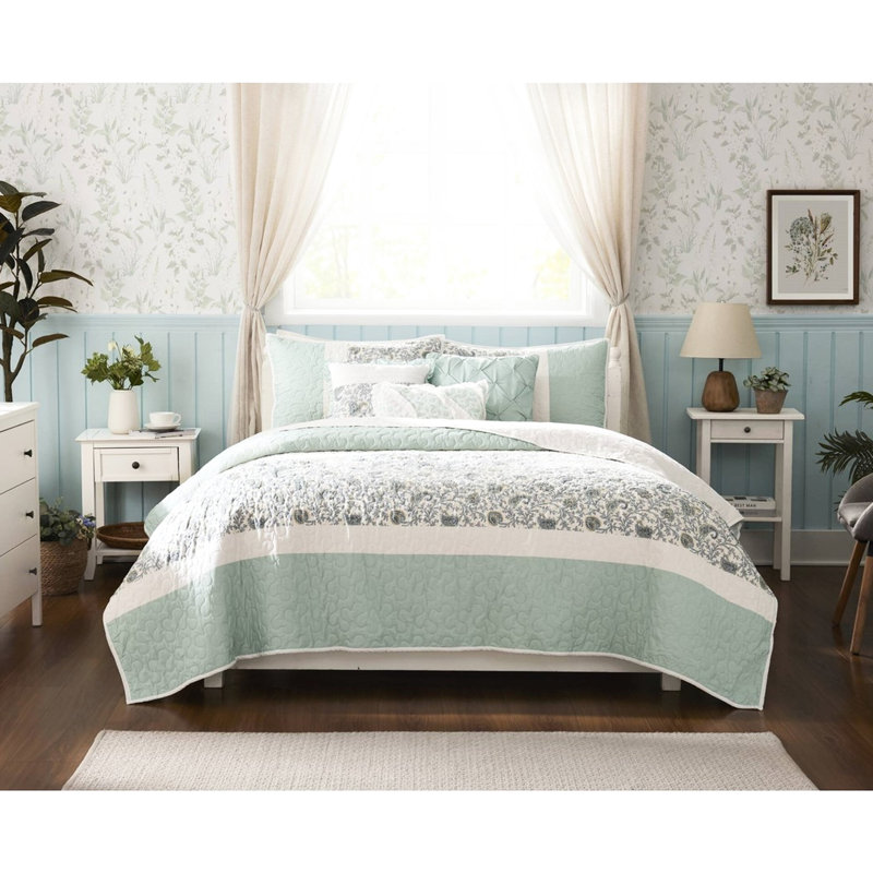 Courtepointe pour lit double / grand lit, réversible en coton avec oreillers 6 pièces, lit double / grand, Turquoise