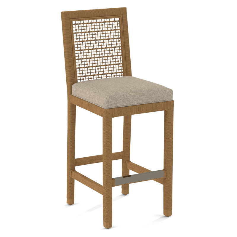 Pine Isle Bar Stool, Sunbrella Beige Pinstripe; 6205-74, Honey