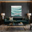 Toile horizontale rayée turquoise, gris clair et vert-410904415