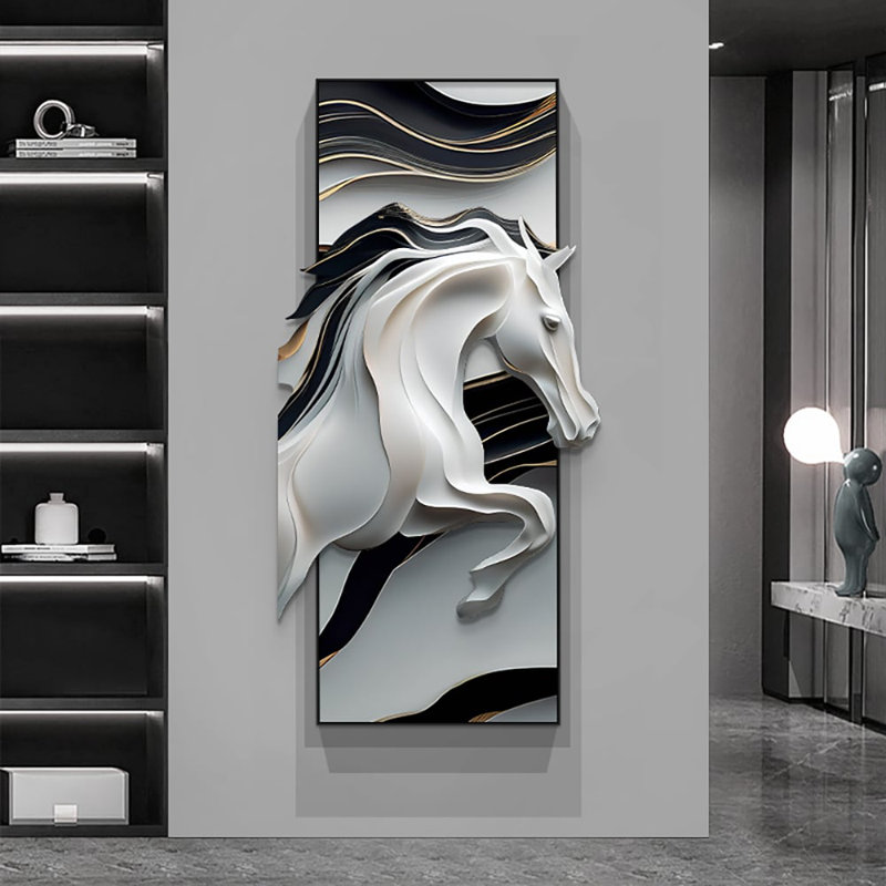 Décoration créative abstraite irrégulière à suspendre au mur cheval noir et blanc