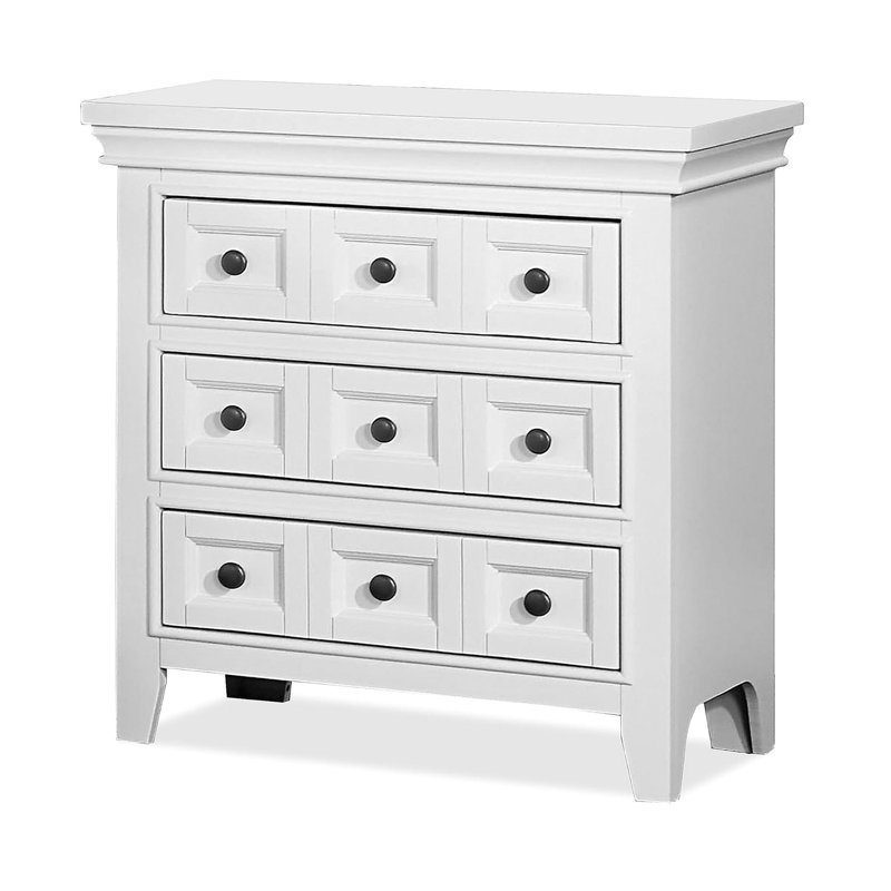 Transitional Style Solid Wood 1Pc Nightstand Only Bedroom Furniture Bedside Table Round Knobs 3-Drawers Nightstand, White