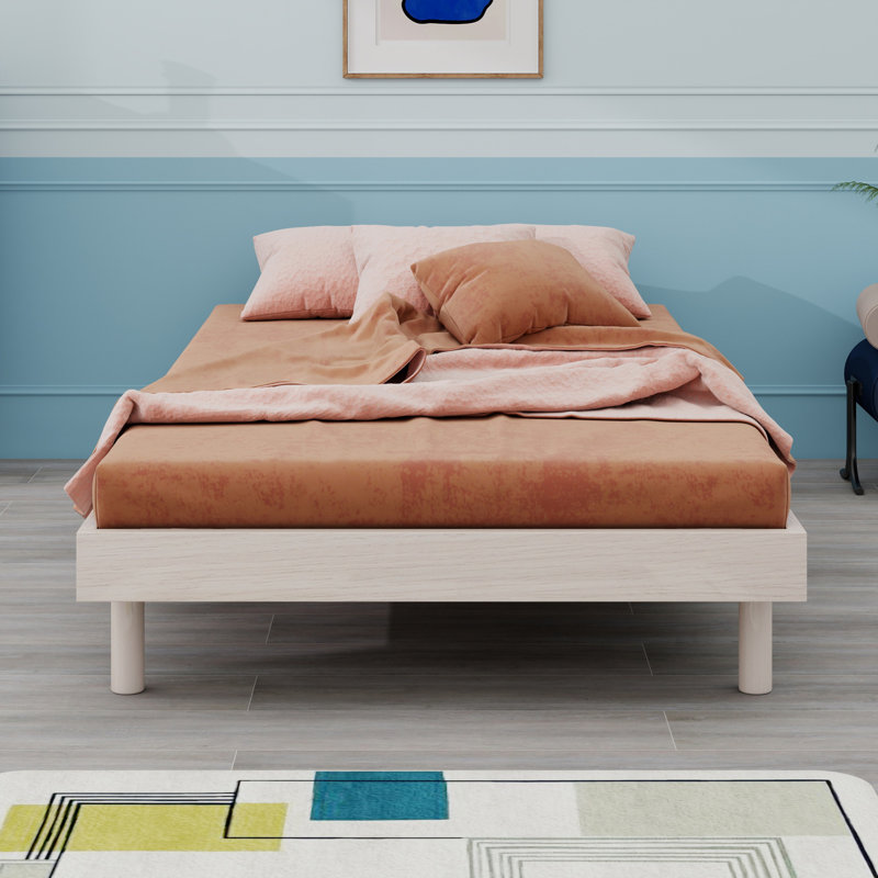 Karline Wooden Floating Platform Bed Frame, Full, Gray