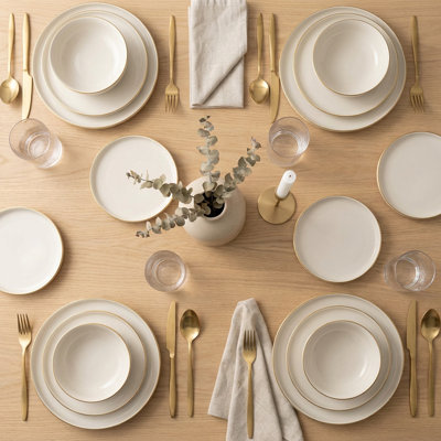 Service de vaisselle en porcelaine crème et or Luxe Edge (service de 24 pièces pour 6 personnes)