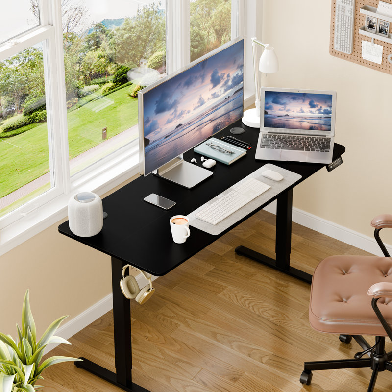 Electric Adjustable Height Standing Desk, 46.5" H x 47.2" W x 23.6" D, Black / Black