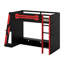 Lit mezzanine simple en bois avec bureau, tablettes multiples et lumière RVB-121334842