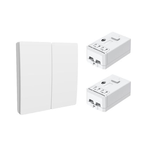 Ener - J 2 Gang Wireless Kinetic Switch and 2 WiFi RF Receivers White 5A 500W